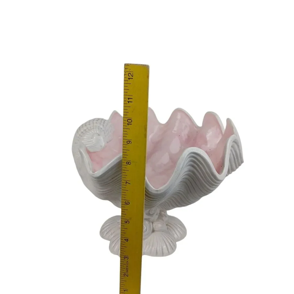 Vtg Large Deco Regency MCM Pink Ceramic Oyster Shell Clamshell Bowl Planter